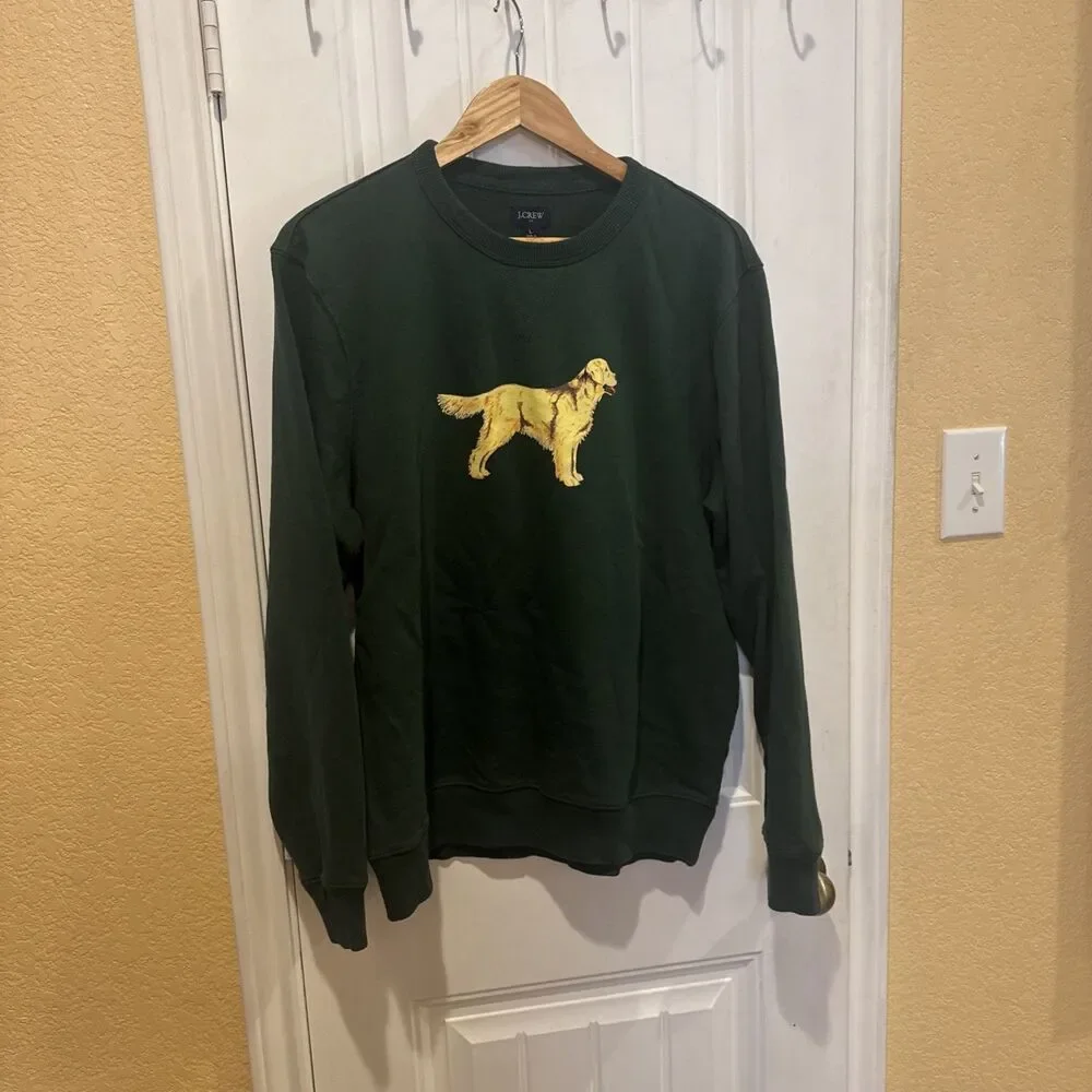 J Crew Golden Retriever Dog Crewneck Sweatshirt Pullover Green Men’s Large
